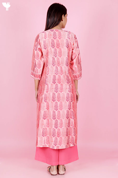 Chanderi Silk Kurta Dupatta And Pant Set With Block Print